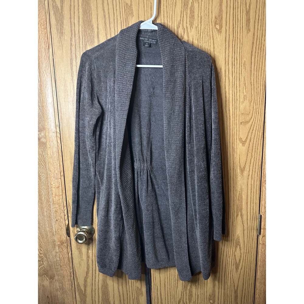 Barefoot Dreams CozyChic Ultra Lite Cardigan Gray Cinched Back Tie XS